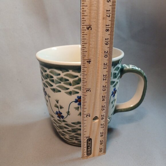 Boleslawiec Polish Pottery Lucky Blue Clover Coffee Mug Tea Cup Preowned 8 Ounce - Picture 7 of 8